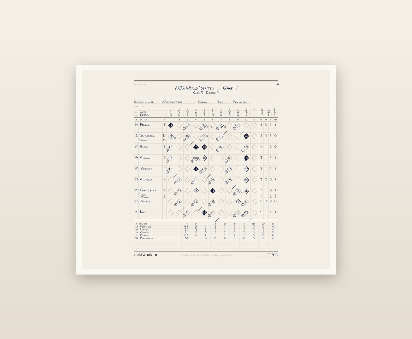 2016 World Series Game 7 scorebook — fine-art print on cotton paper